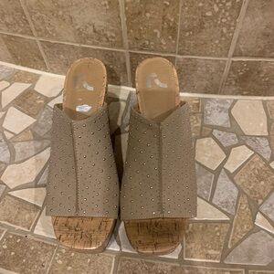 Tan Platform Slip-On Shoes with Cork Sole